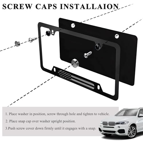 Image of 2 PCS Flag License Plate Frame, American Flag Patriotic Stainless Steel Auto Plate Cover, Vintage US Rust-Proof Vehicle License Plate Holder, Universal Car Accessories (Black)