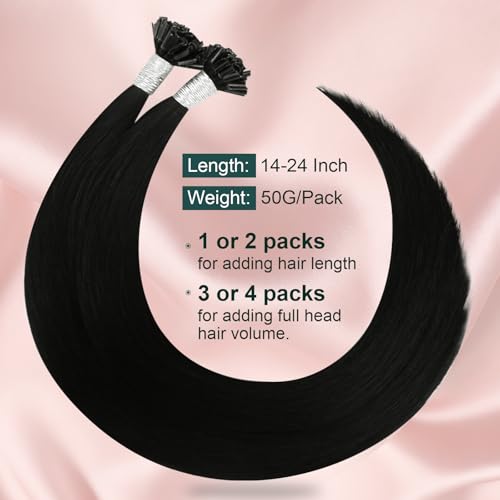 Image of Easyouth Jet Black U Tip Hair Extensions, 22 Inch 50G 50S, for Wedding