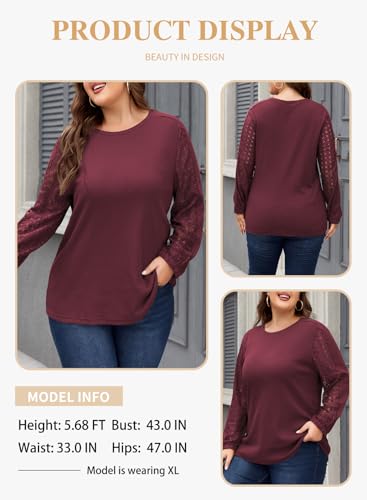 Eytino Womens Plus Size Tops Lace Long Sleeve Waffle T Shirts Casual Crewneck Tunic Tops(1X-5X)3