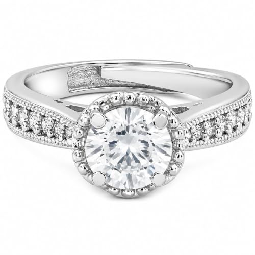 Image of Zarkan 925 Sterling Pure Silver Princess Solitaire Ring, Adjustable | American Diamond Cut | Gifts For Women & Girls |With Certificate of Authenticity | Certified