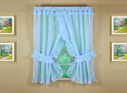 Image of Today's Curtain, Emelia Priscilla Sheer Pair 60 inch W x 63 inch L, Sky Blue, 5-Piece-Set