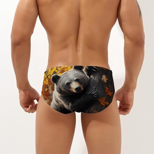 Bear Climbing on A Tree Printed Swim Briefs for Men Sexy Bikini Swimwear Elastic Beach Trunks Bathing Suit3
