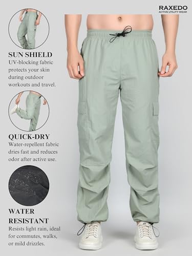 Image of Men's Water-Resistant Parachute Pants | Mens Bottom Wear | Cargo Pants for Men | Korean Pants for Man | Baggy Trackpants | Lightweight Multi-Pocket Utility Fit - Freedom to Move & All-Day Comfort