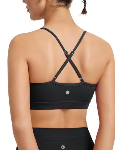 baleaf Sports Bra for Women Spaghetti Strap Workout Yoga Longline Removable Padded Tops Black S