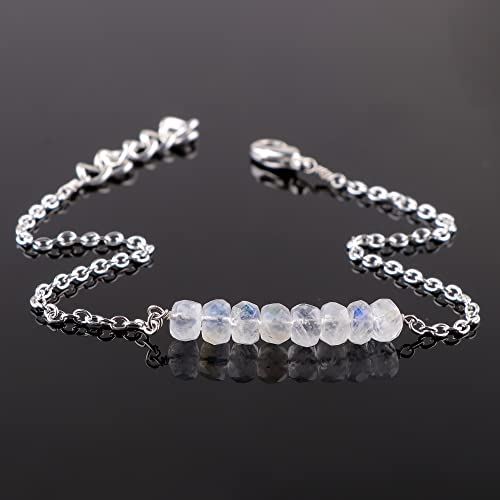 Bracelet de pierre de lune naturelle Gempires avec perles de 4-5 mm et chaîne réglable