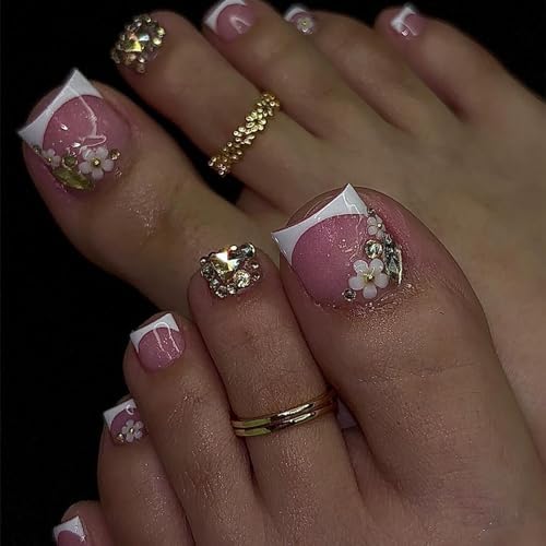 French Tip Press on Toenails, Short Square Toe Nail Press