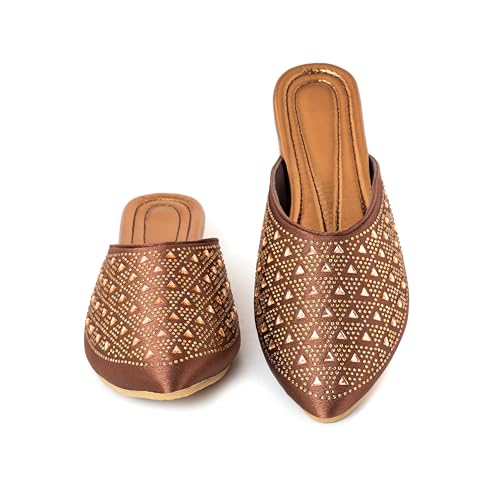 Image of Bellies for Women |Slip on Juttis Soft Padded |Stonework Mules for Ladies| Sparkling Upper |Back Open Casual Flats| Stylish Footwear Sandals for Ladies|Punjabi Mojari Half Shoes