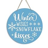 Blue Winter Signs for Home Winter Wishes Door Decor for Porch Snowflake Christmas Holiday Sign for Outside Wall Window 13