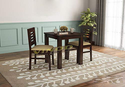 Image of Solid Sheesham Wood 2 Seater Dining Table Set with 2 Chair for Dining Room| Dining Chairs Set of 2 Living Room|Furniture Teak Wood Dining Table 2 Seater (Walnut Finish)