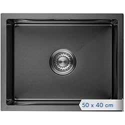Fregadero Delinia 50X40 LOMAZOO Fregadero negro, fregadero de acero inoxidable, fregadero de cocina negro, fregadero empotrado, fregadero de cocina (50 x 40 x 20, negro)
