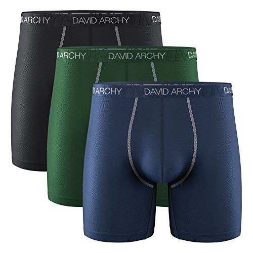 DAVID ARCHY 3 Pack Men's Ultra Soft Mesh Quick Dry Sports Underwear Breathable Boxer Briefs (XXL, Black/Navy Blue/Olive Green)