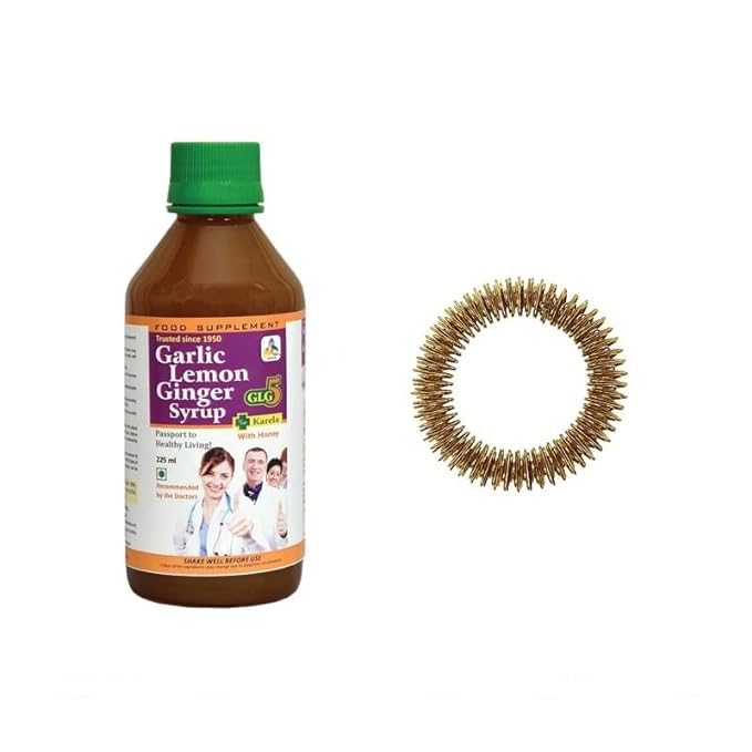 SKSB GLG5+ Karela Diabetes & Sugar Control Syrup Garlic, Lemon, Ginger, Karela, Turmeric & American Apple Cider Vinegar with Honey 225ml each with one No. Sujok Ring for Arms Acupressure-image-22