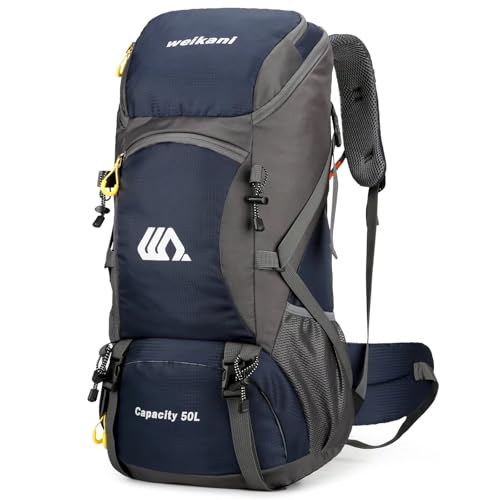 Ezmina 50L Hiking Backpack Waterproof Camping Backpack Hiking Daypack Travelling Backpack for Men and Women Large Rucksack for Climbing Travel Touring Skiing Trekking Outdoor Sport