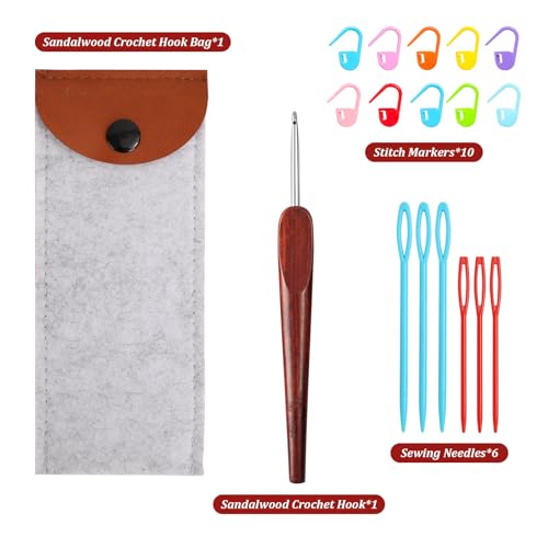4mm Crochet Hook, 4 mm Blood Sandalwood Handle Ergonomic Hook for Arthritic Hands, Hand Polished Stainless Steel Rustproof, Red — view 2