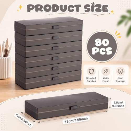 Image of Fainne 80 Pieces Plastic Pencil Boxes Pencil Case Bulk Frosted Clear Multi Colored Pens Holder Stackable Container with Lid & Snap for Back to School Stationery Office Classroom(Black)