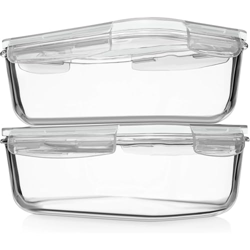 Image of Razab 4 PC 1860ml / 63 Oz / 8 Cups Large Glass Food Storage Containers with Lids - Glass Meal Prep Containers for Roasting & Storing Leftover, Lunch Container with Lids, Microwave & Oven Safe