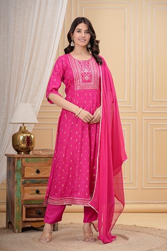 Image of MANHAREE | Women's Rayon Kurta with Pant & Dupatta Set