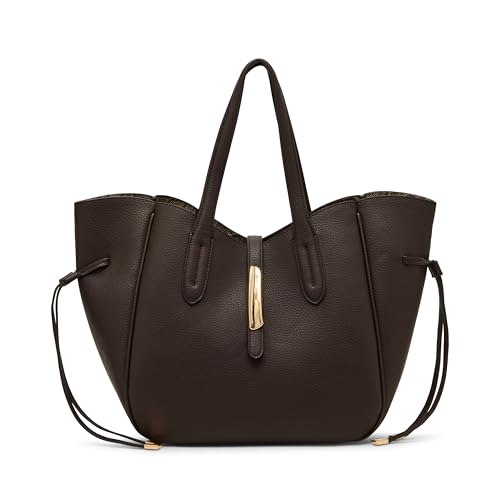 Anne Klein Womens Large Tote with Convertible Strap, Espresso/Snake-Brown Tonal