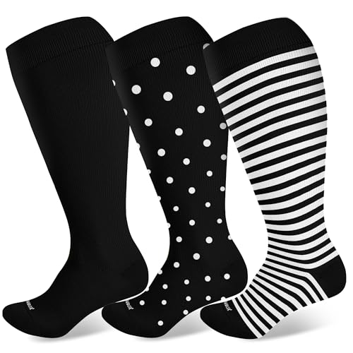 LEVSOX Plus Size Compression Socks Wide Calf Men&Women 20-30 mmhg Knee High Support Socks for Medical, Nurse, Diabetic