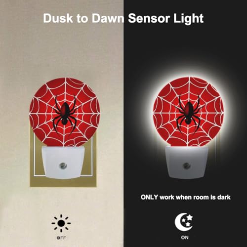 Image of EKOBLA Red Spider Web Night Light, Hero Theme Night Lights Plug Into Wall with Dusk to Dawn Sensor, LED Nightlights for Bedroom, Bathroom, Gifts Ideal for Teen Boys and Men Cave