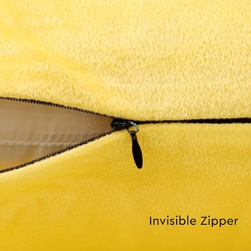 Image of Encasa XO Velvet Throw Pillow Covers 12x20 in (30x50 cm) - Lemon Yellow - No Inserts, Pack of 2 Cases | Solid Plain Dyed Soft & Smooth, Square Decorative Cushion Covers for Living & Bedroom