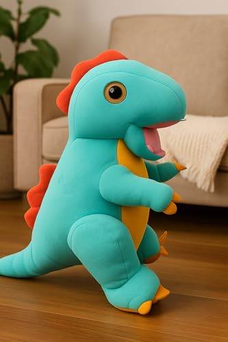 Image of Dinosaur Plush Toy, Mint Green and Yellow, Stuffed Animal with Orange Spike, Kids Cuddly T-Rex Doll, Best for Gift-35CM (DINASOR Blue)