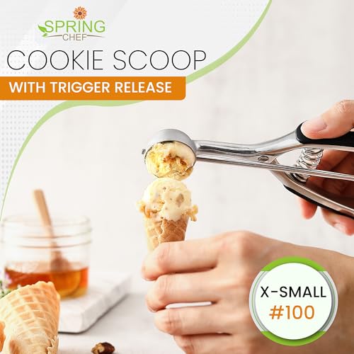 Image of Spring Chef Extra Small Cookie Scoop, Stainless Steel Melon Baller, Baking Scooper, Spring Loaded Trigger for Cookie Dough, Ice Cream, Meatball, Cupcake - 0.6 tablespoon (tbsp) portion, #100, Black