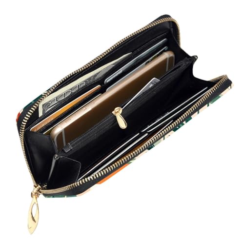 Cartoon Small Green Plant Picture Leather Long Clutch Wallet for Fashionable Girls and Women - Durable, Stylish, and Functional, Black, One Size4