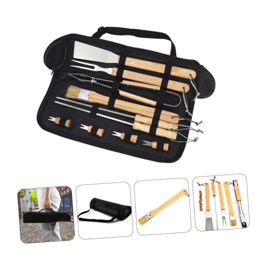 Set de parrilla 10 piezas acero inoxidable con mango de madera miniatura 7
