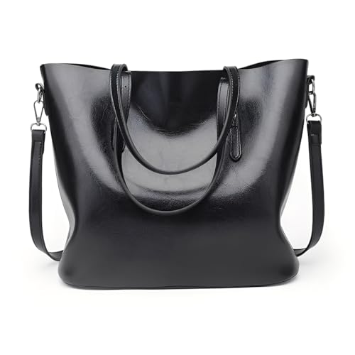 Image of Women's Handbag Tote Bag Premium PU Leather Shoulder Bag with Top Handle & Detachable Strap - Stylish Large Capacity Purse for Office, Casual & Party Use (BlackS)