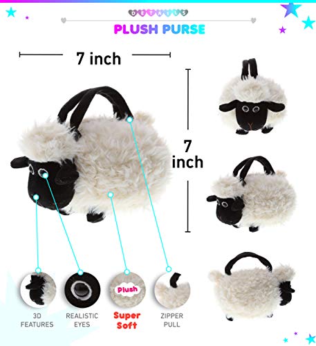 DolliBu Black Nose Sheep Stuffed Animal Kids Handbag, Super Soft Plush Stuffed Animal Purse for Children\'s Accessories, Toddler\'s First Hand Bag Toy Purse, Pretend Play Lamb Wallet Dress Up Toy Purses - Thumbnail 2