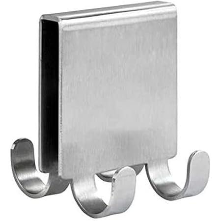 WENKO Percha para mampara doble Vieste Duo - Gancho para pared de ducha con 4 posibilidades para colgar, Acero inoxidable, 5.5 x 6 x 7 cm, Plata mate