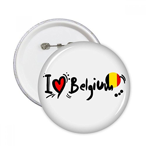 Badge rond I Love Belgique avec épingle pour vêtement et décoration taille L