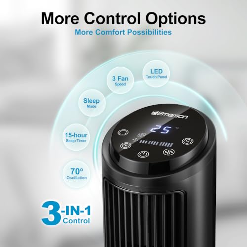 Image of Emerson SmartVoice 29 inch Tower Fan, Wi-Fi Free Voice Control, Smart Tower Fan for Bedroom, 70 Oscillating, 3 Wind Speeds, 15-Hr Timer, Sleep Mode & Remote Control
