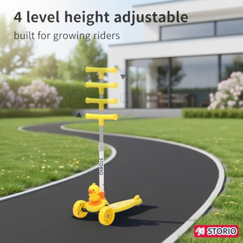 Image of Storio Zoomie Foldable Kick Scooter for Kids with LED Wheels | 3-Wheel Skating Cycle with Adjustable Handle | Scooter Ride-On Toy for Boys & Girls | Outdoor Fun Scooter 3+ Years - Duckling (Yellow)
