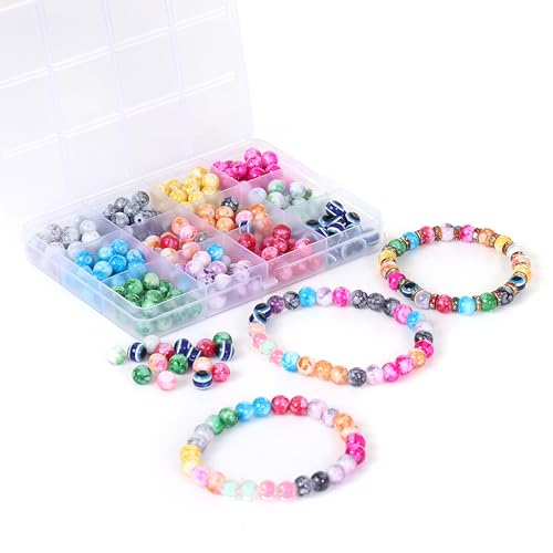 Image of Ambitieux DIY Bracelet Making Kit for Girls - 12 Types Colorful Beads with Charms, Elastic Thread, Earrings, Clasps & Rings - Jewellery Craft Kit for Kids, Birthday Return Gift, Rakhi Special Set for 2 3 4 5 6 7 8 9 10 years (Glass marble)