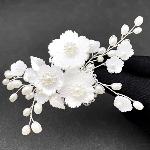 Pinzas para el cabello con flores y perlas plateadas miniatura 1