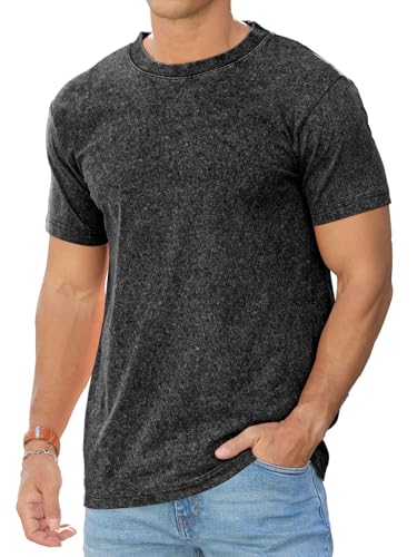 RQP Men's Cotton Shirts Vintage Washed Shirt Relaxed Fit Distressed Casual Short Sleeve for Streetwear & Daily Outfits
