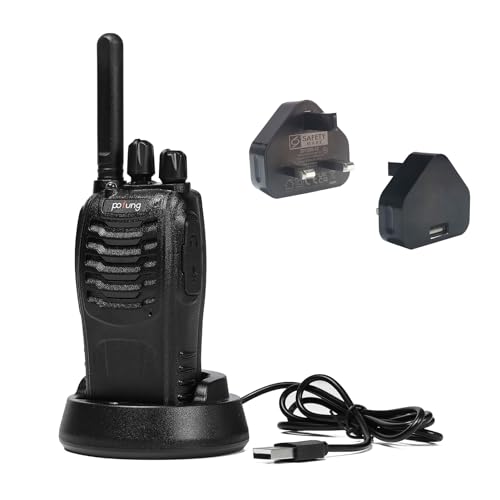 Walkie Talkies for Adults PMR446 Two Way Radio Long Range pofung PT88E License-free 16 Channels Rechargeable Professional Walkie Talkie with Flashlight Earpieces for Hiking Warehouse (Black 4 Pack) - Image 4