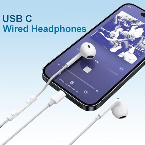 Image of USB-C Wired Earbuds with Microphone, Volume Control, Noise Canceling (White)