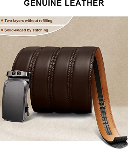 Image of KEMISANT Belt Men, Sliding Ratchet Belt Genuine Leather For Gift Mens Dress Pants Oxfords,Size Adjustable
