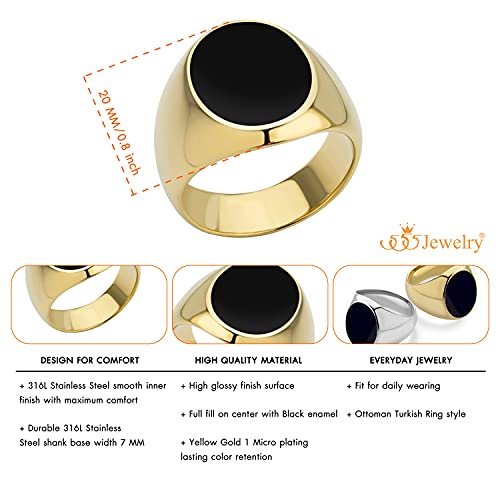 555Jewelry Stainless Steel High Polish Plain Oval Black Onyx Signet Ring for Men4