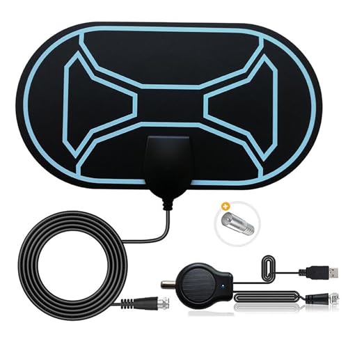Antena TV Interior, Antena HDTV Digital con Amplificador y Cable Coaxial, para 1080P 4K Canales de TV Gratis DTMB VHF UHF DVB-T2 DVB-T TDT, Cable Coaxial de 5M, HC10
