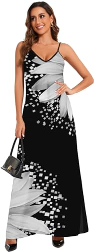 Image of Women's Maxi Sunflower Dresses Sleeveless Long Tie Dye Dress Casual Sundresses with Pockets