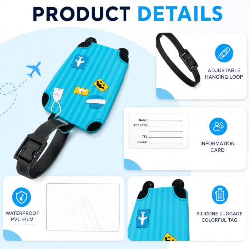 Image of Pack of 5 Luggage Tags | Suitcase Luggage Tag | Travel ID Label Multiple Colors Silicone with Strap Name Address Card Holder for Travel School