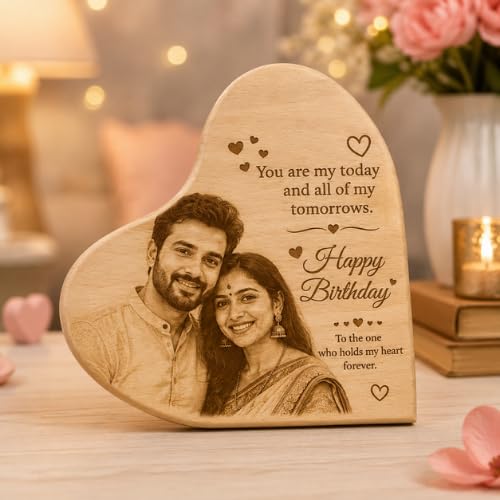 Image of Customized Personalised Engraved Wooden Photo Frame For Gift, All Shapes and Sizes for Everyone (Diagnal Heart-9x9)