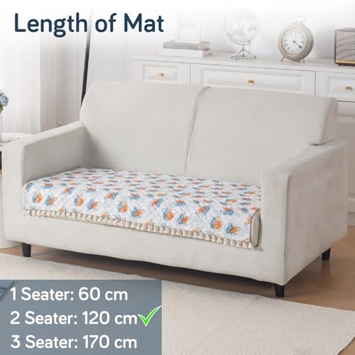 Image of HOKIPO Abstract Petals 2 Seater Quilted Sofa Cover Mat with Tassels 'Tassel Twigs' Series (IN-983-T10)