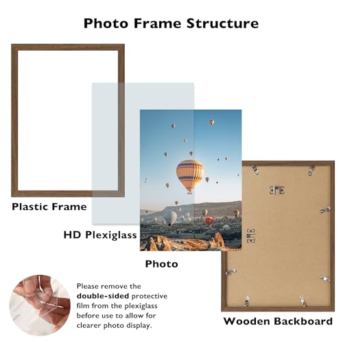 Image of JCJMY 11x14 Picture Frame Brown for Wall Hanging, Wall Mounting Horizontally or Vertically, 11 x 14 Wall Gallery Poster Photo Frame with Shatter Resistant Plexiglass, Brown