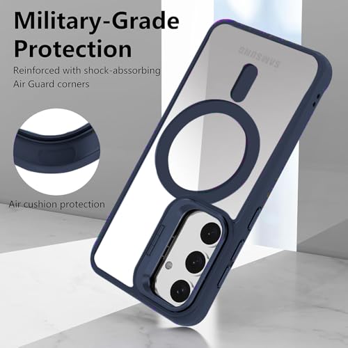 Image of VONZEE Compatible for Samsung S25 5G Case, with Wireless Charging, (Not Compatible with Magsafe) Protective Case, Built-in Stash Stand Phone Case, Scratch-Resistant Back Cover, | Blue