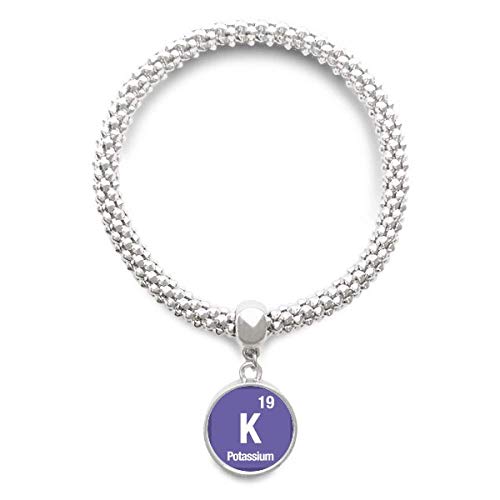 Bijoux chimie potassium K bracelet chaîne pendentif rond argenté femmes